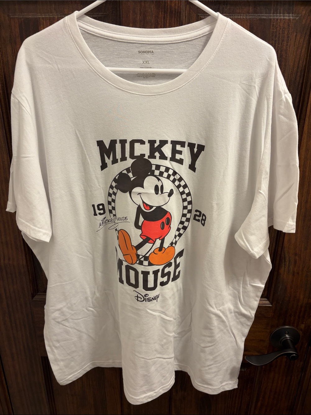 Sonoma White Mickey Mouse Graphic Tee with Black, Red & Orange